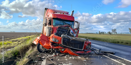Semi truck crashes on highway road background