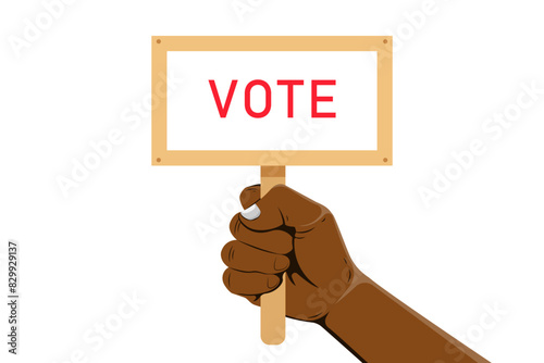 Human hand holding a voting sign on isolated background, Vector illustration.