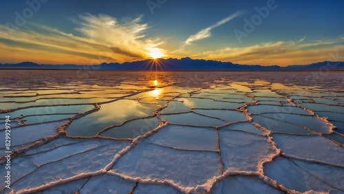 Salt formations landscape with hexagonal on surface 