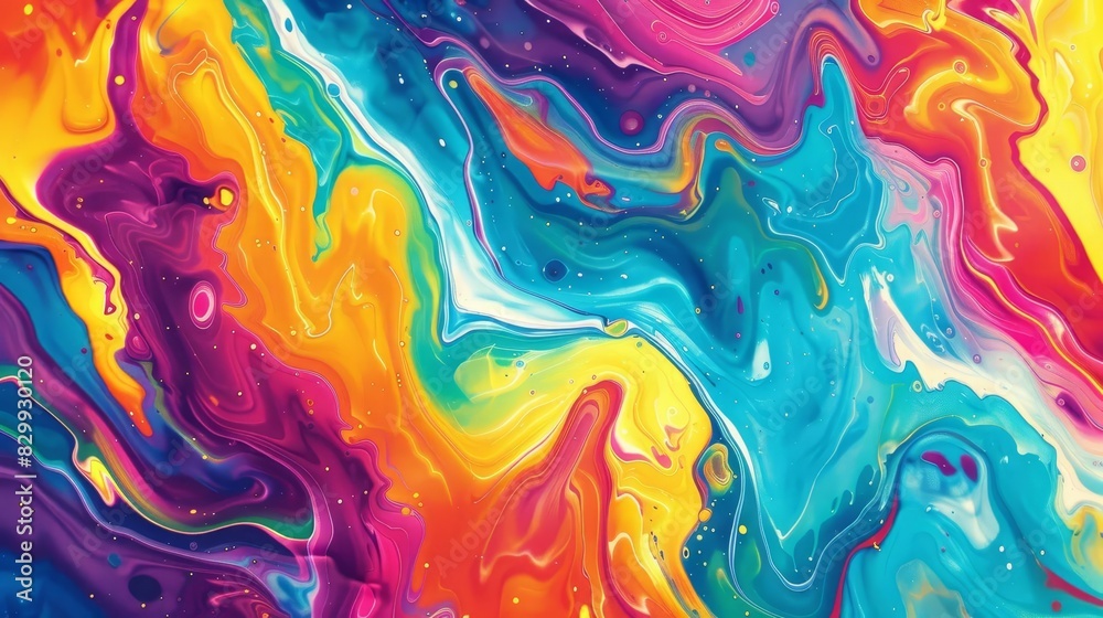 mesmerizing psychedelic rainbow swirls dancing on vibrant liquid canvas abstract background