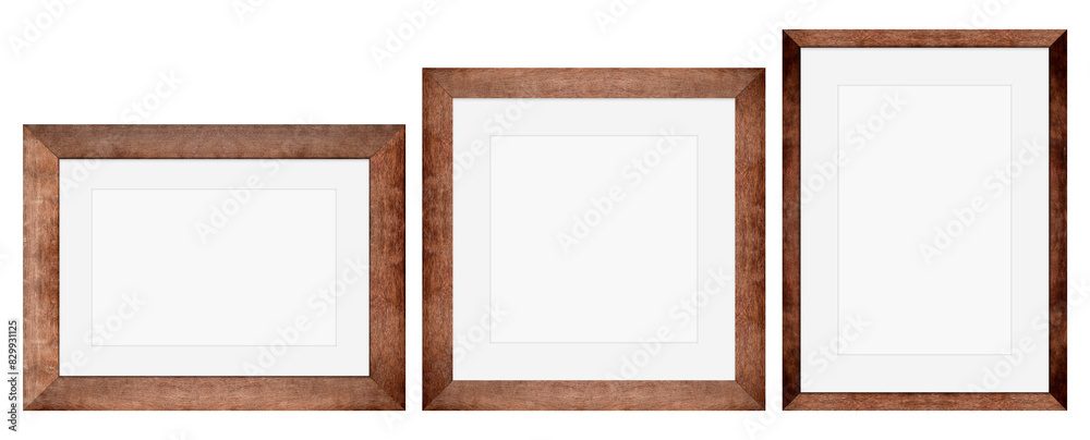 Set of Brown wood frame or picture frame isolated on white background. Object with clipping path Set of Brown wood frame or picture frame isolated on white background. Object with clipping path