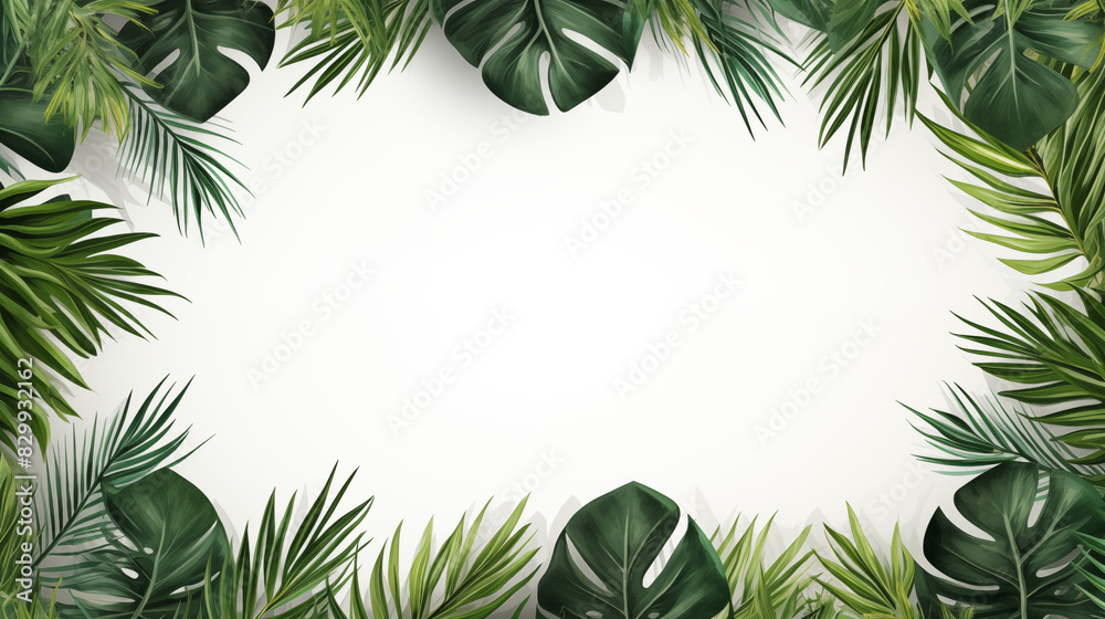 Tropical leaves frame background with copy space. Exotic green foliage. Tropical leaves frame background with copy space. Exotic green foliage.