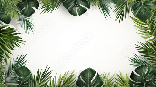 Tropical leaves frame background with copy space. Exotic green foliage. photo