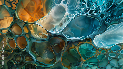 Organic microstructure pattern in vivid turquoise and amber photo