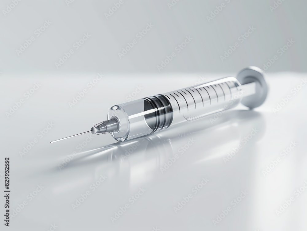 Syringe with a needle on a sterile white surface, high detail, realistic render Syringe with a needle on a sterile white surface, high detail, realistic render