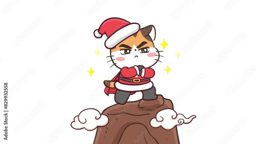 Animated Little Cat in Santa Claus Outfit Giving a Thumbs Up with White Background Animated Little Cat in Santa Claus Outfit Giving a Thumbs Up with White Background