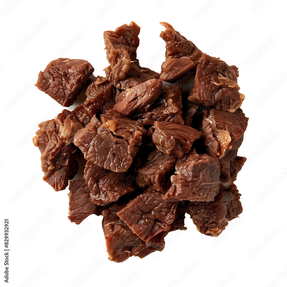 Pieces of beef meat isolated on transparent background. Top view. Pieces of beef meat isolated on transparent background. Top view.