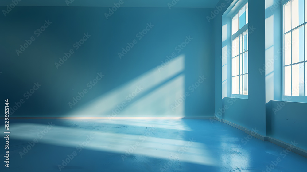 Extra wide blue virtual empty room background. Generative AI. Extra wide blue virtual empty room background. Generative AI.