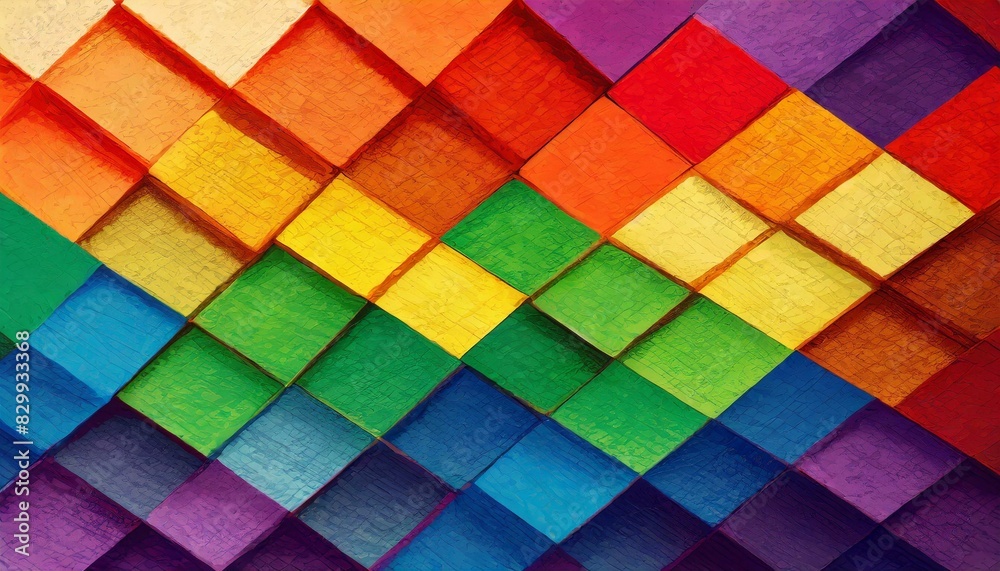 painted background texture of symmetrically arranged squares painted in the colors of the LGBT flag paint