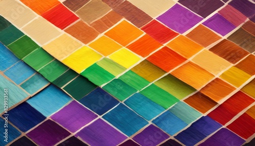 painted background texture of symmetrically arranged squares painted in the colors of the LGBT flag paint photo