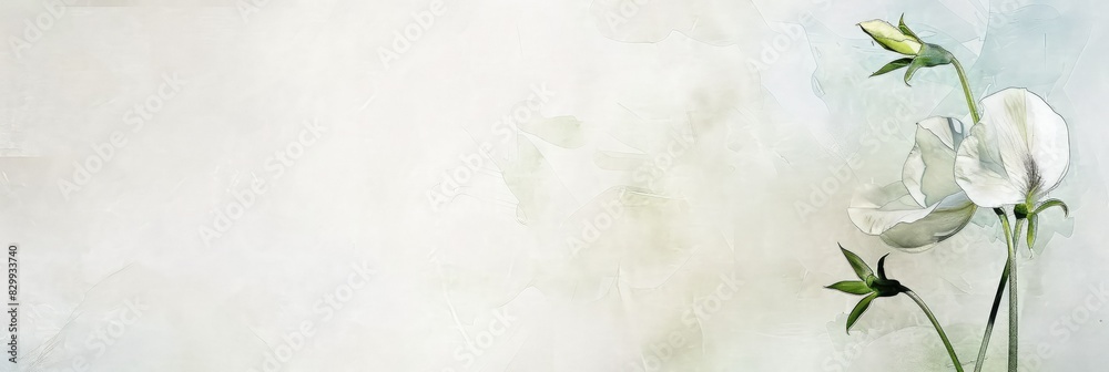 White sweet pea flowers on a watercolor background. White sweet pea flowers on a watercolor background.