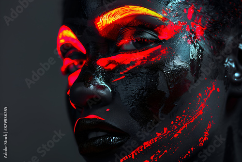 Beautiful face of an African American young girl in neon paint