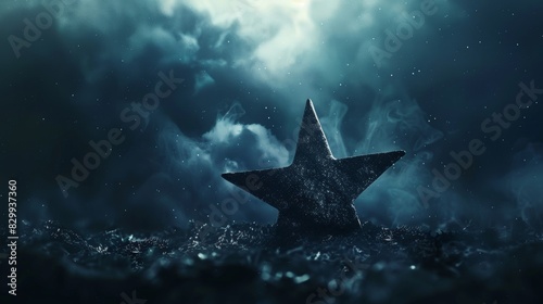 Minimalist concept of a lone star tribute, symbolizing Memorial Days freedom and sacrifice close up, solemn honor, ultrarealistic, double exposure with a night sky backdrop