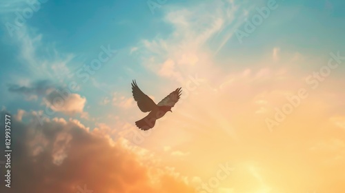 Minimalist Memorial Day tribute featuring a tattered American flag waving selective focus, patriotic honor, surreal, overlay with a sunset backdrop