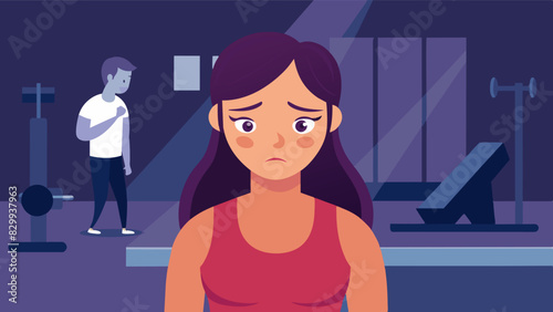 A woman feeling neglected and lonely as her partners constant gym sessions leave them with little time together.. Vector illustration