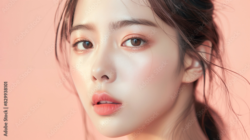 Close-up portrait of a young woman showcasing natural beauty and flawless skin care Close-up portrait of a young woman showcasing natural beauty and flawless skin care