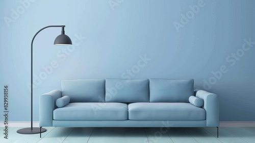 modern minimalist living room with stylish sofa and sleek floor lamp 3d rendering photo