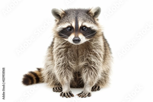 Adorable Raccoon Posed Upright on White Background