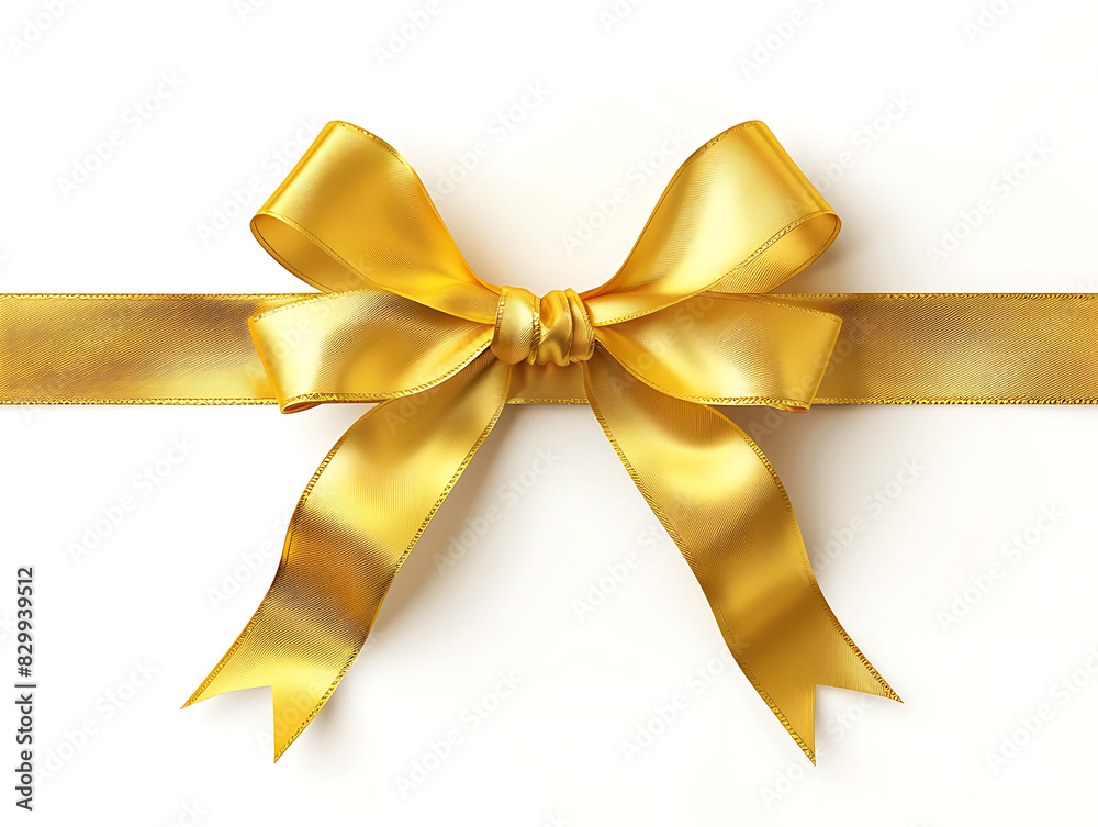 Golden ribbon and bow on white background