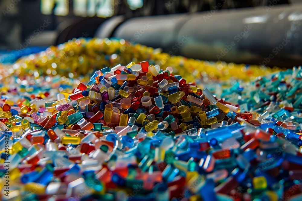 Colorful plastic granules grouped in a pile, symbolizing recycling material Colorful plastic granules grouped in a pile, symbolizing recycling material