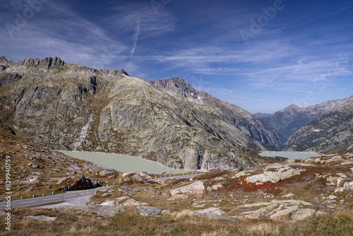 View of mountains surrounding Räterichsbodensee and Grimselsee, Switzerland	 photo