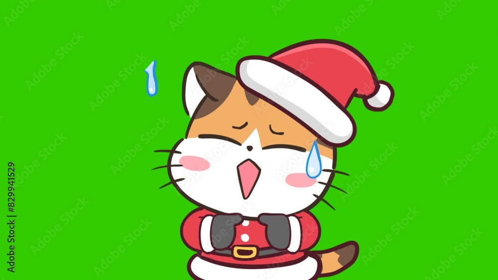 Animated Santa Cat Green Screen | Festive Cat Clip for Editing Animated Santa Cat Green Screen | Festive Cat Clip for Editing