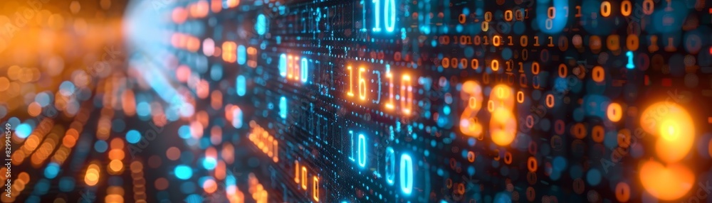 Abstract visualization digital data stream with glowing binary code perfect for technology and data related concepts.
Abstract visualization digital data stream with glowing binary code perfect for technology and data related concepts.