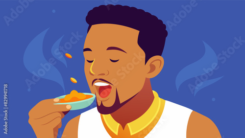 The smell of the y curry danced in his nostrils as he sad each bite finally allowing himself to enjoy the flavors without the weight of guilt.. Vector illustration