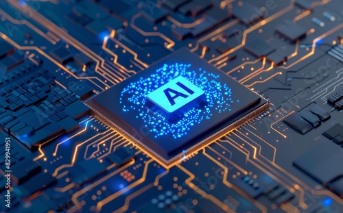 AI processor on the mainboard of an electronic component. Concept of devices utilizing artificial intelligence module