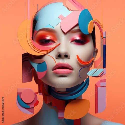 a colorful and shapes woman portrait concept © kues1