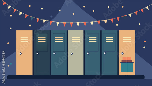A set of le lights are strung around the top of the locker providing a cozy ambiance when searching for books and supplies.. Vector illustration