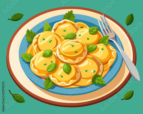illustration of plate with ravioli