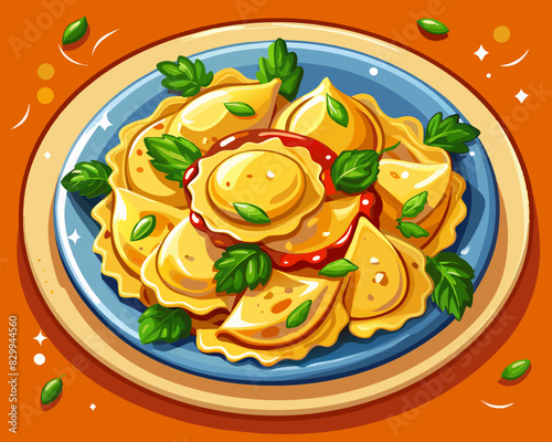 illustration of plate with ravioli