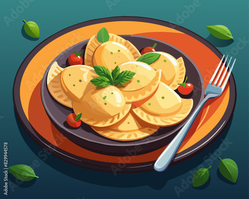 illustration of plate with ravioli