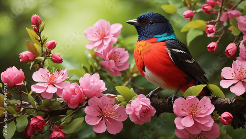 A brightly colored bird 