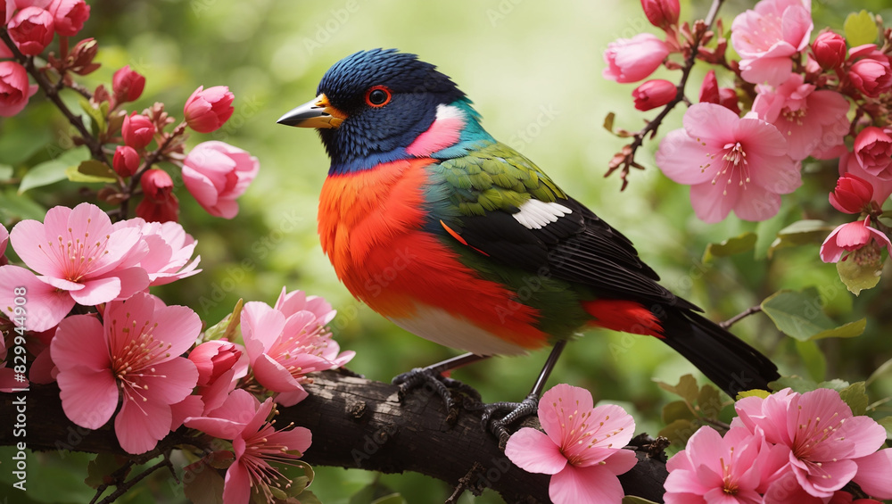 A brightly colored bird 