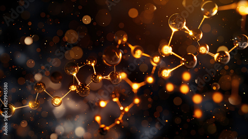 Graphic visualization of caffeine molecules with abstract bokeh effect