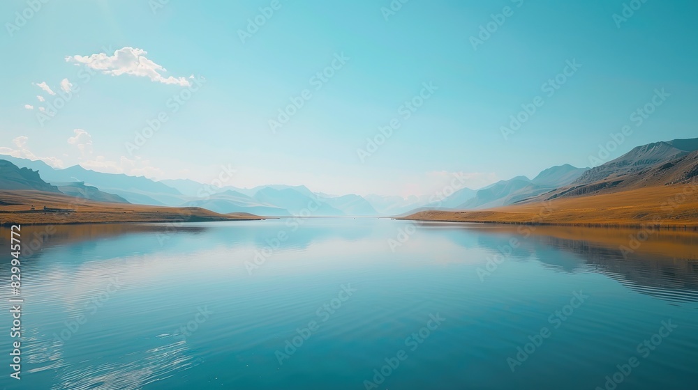Minimalist Serenity: Commercial Photography of Lakeside Farm and Mountain