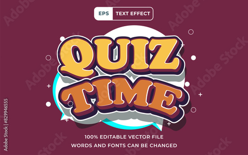 Editable Text effect Quiz Time 3D modern alphabet, perfect for banner education design element