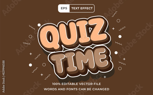 Editable Text effect Quiz Time vintage color 3D, perfect for banner education design element