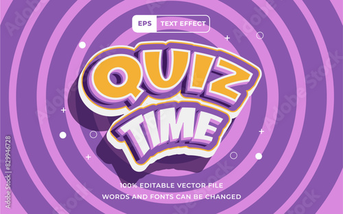 Editable Text effect Quiz Time orange blue 3D with circle, perfect for banner education design element