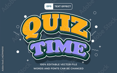 Editable Text effect Quiz Time orange blue 3D, perfect for banner education design element