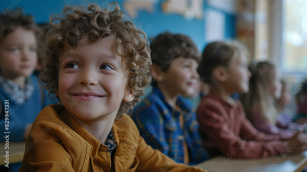 Fototapeta premium Fun with Languages, Joyful Children in a Welcoming Classroom