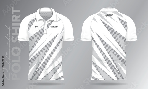 Sublimation white polo shirt mockup template design for badminton jersey, tennis, soccer, football or sport uniform