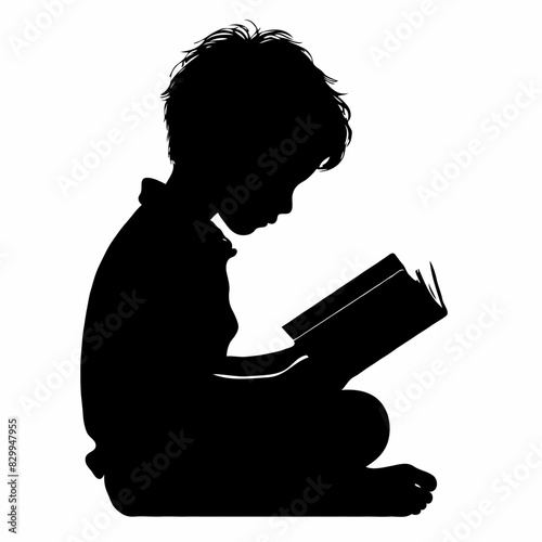 Literary Haven: A Detailed Silhouette of a Child Reading a Book in a Cozy Nook, Celebrating the Nurturing Joy of Education and Knowledge