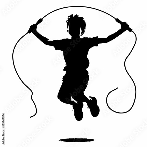 Playful Energy: A Silhouette of a Child Jumping Rope with Energetic Motion Lines, Capturing the Joy of Childhood