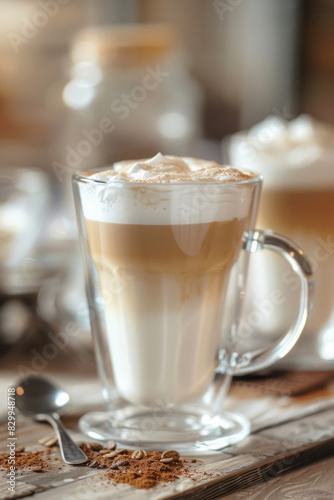 Cafe latte served in a restaurant or coffee shop