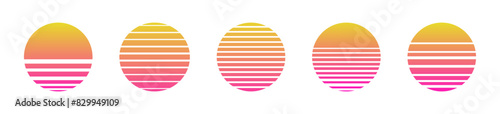 Party sun vecor set. Vintage disco sunset collection.