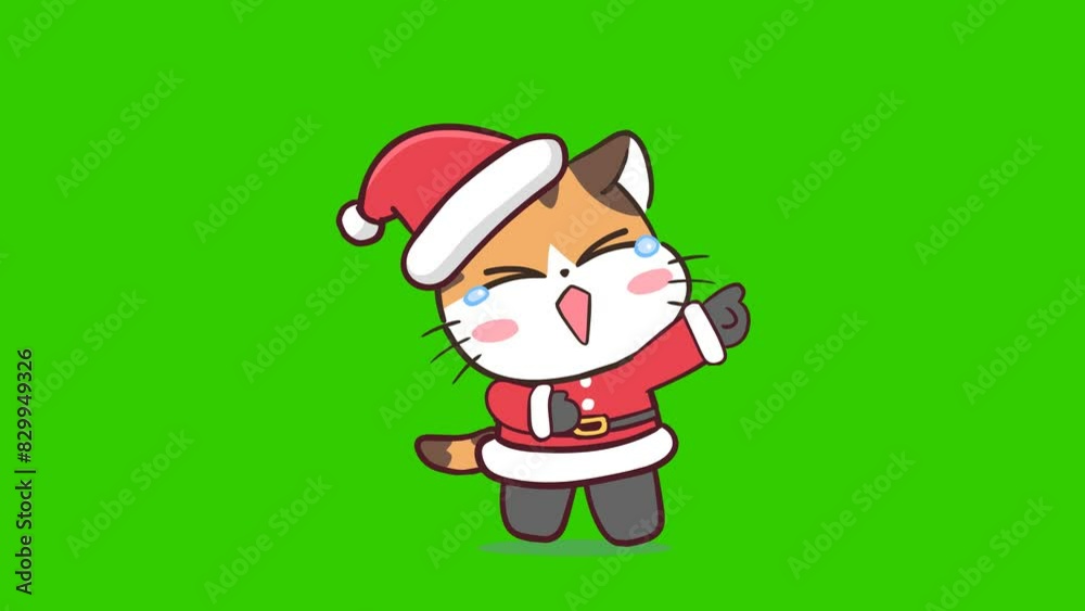 Animated Santa Cat Laughing and Pointing - Green Screen Animated Santa Cat Laughing and Pointing - Green Screen