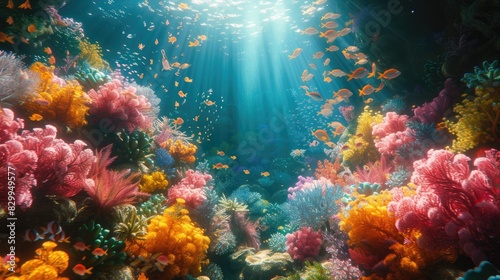 Under the sea  the ocean has many lively coral reefs.